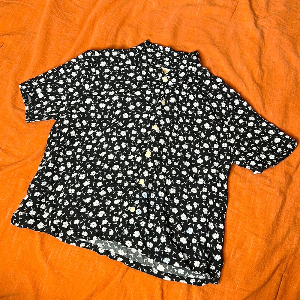 Talbots Cropped Floral Button Down